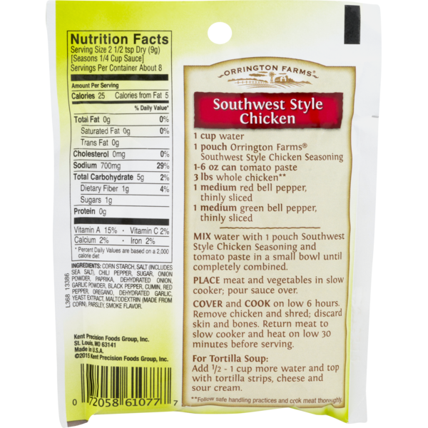 Orrington Farms Slow Cookers Seasoning, Southwest Style Chicken