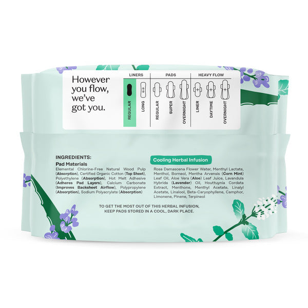 The Honey Pot Company 100% Organic Cotton Cover Cooling Herbal Infusion Regular Liners