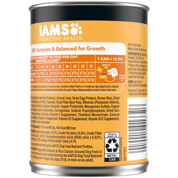 IAMS Proactive Health Puppy Wet Dog Food Classic Ground with Chicken and Rice