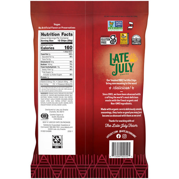 LATE JULY Snacks Smoked BBQ Tortilla Chips