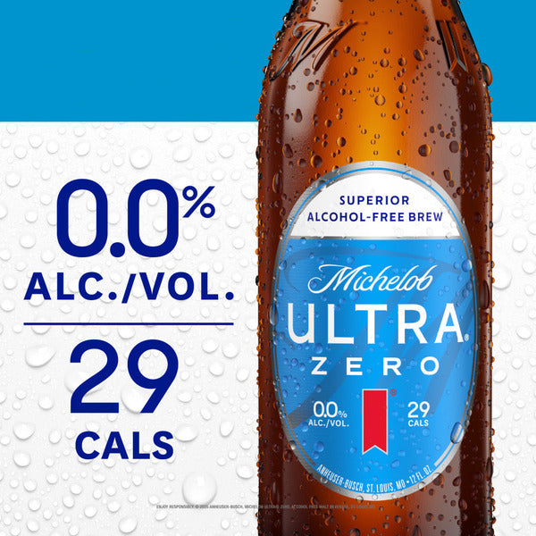 Michelob ULTRA Zero Non-Alcoholic American Lager Beer, 6 Pack 12 Fl Oz Glass Bottles