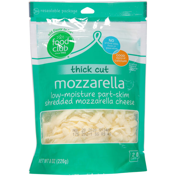Food Club Thick Cut Low-Moisture Part-Skim Shredded Mozzarella Cheese