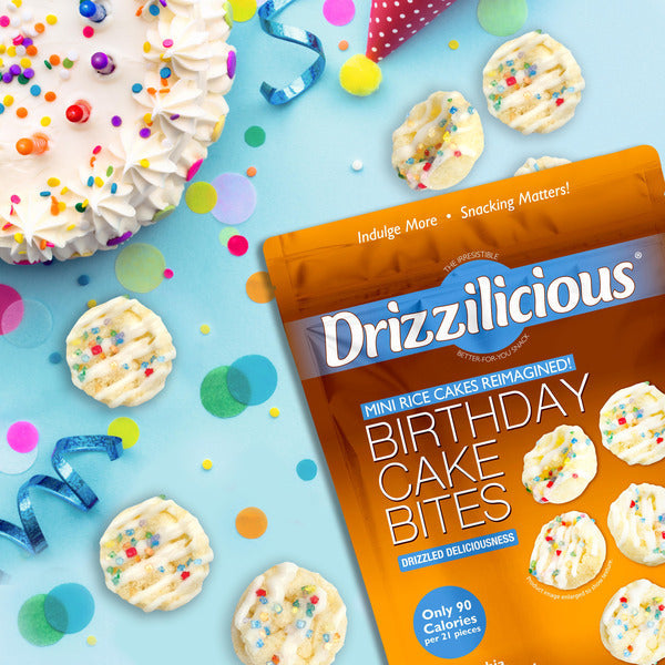 Drizzilicious Mini Rice Cake Bites, Birthday Cake!