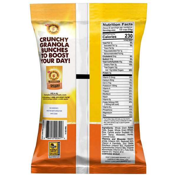 Post Honey Bunches of Oats Honey Roasted Granola Cereal, Whole Grain Snack, Small Bag