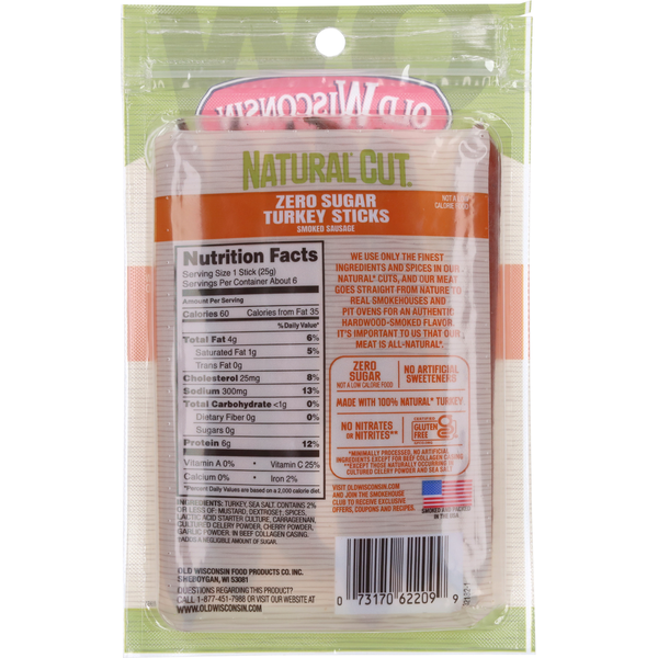 Old Wisconsin Zero Sugar Smoked Sausage Turkey Sticks