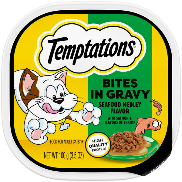 TEMPTATIONS Wet Cat Food, Seafood Medley Flavor Bites in Gravy