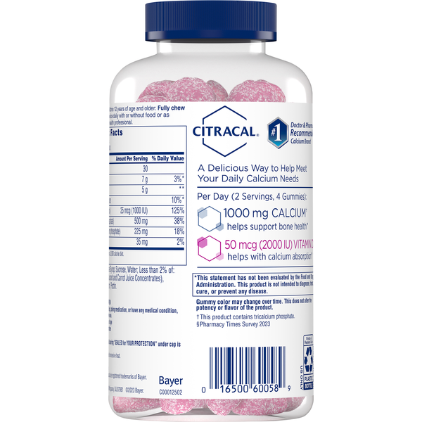 Citracal Calcium Supplement Gummies +D3 Natural Raspberry Flavor