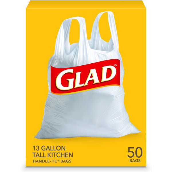 Glad Tall Kitchen Handle-Tie Trash Bags, 13 Gallon White Trash Bag