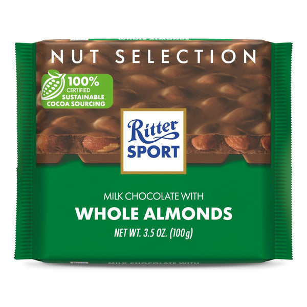 Ritter Sport Milk Chocolate Candy Bar with Crunchy Whole Almonds