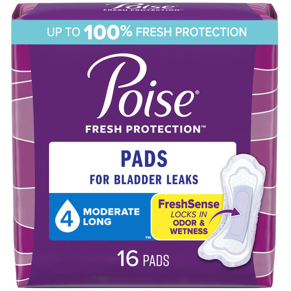 Poise Incontinence Pads, Moderate Absorbency, Long Length
