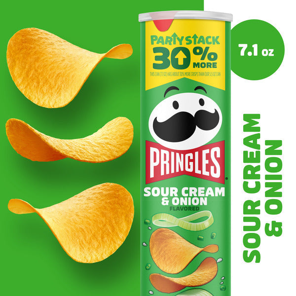 Pringles Sour Cream and Onion Potato Crisps Chips, Lunch Snacks, Party Stack, 7.1 oz