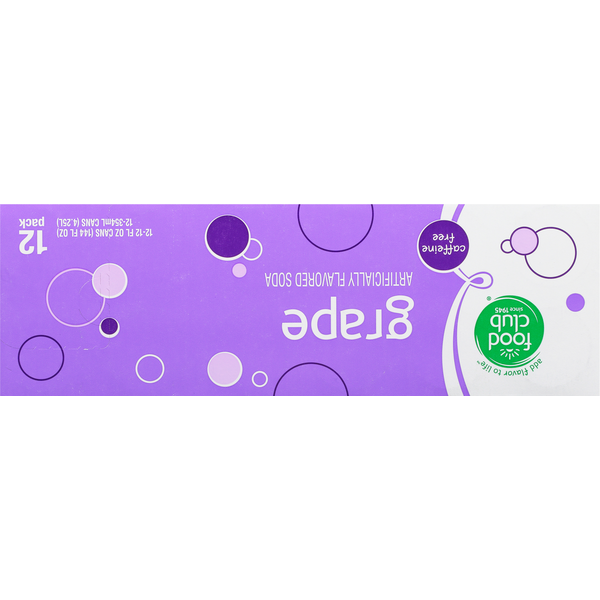 Food Club Soda, Grape, Caffeine Free, 12 Pack