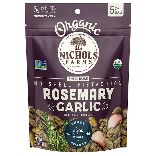 Nichols Farms Organic No Shell Pistachios, Rosemary Garlic