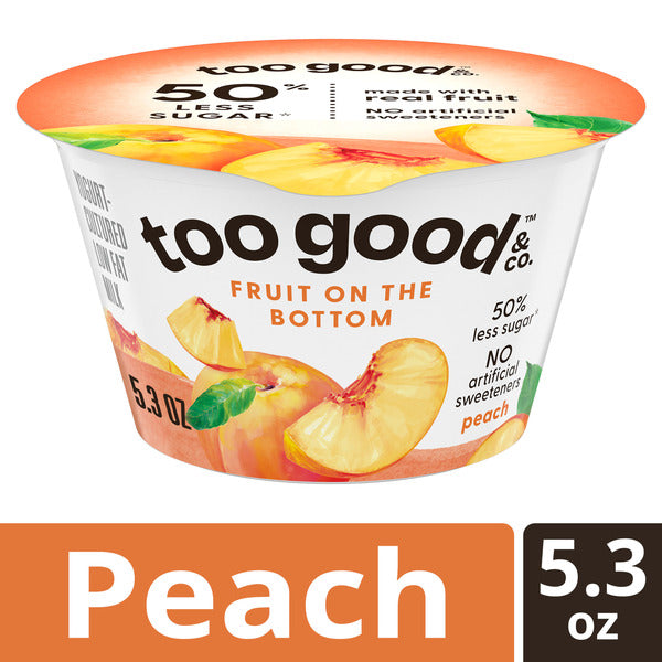 Too Good & Co. Fruit on the Bottom Peach Yogurt-Cultured Low Fat Milk Product, Smooth and Creamy Adult Snacks with Real Fruit, 5.3 oz Cup