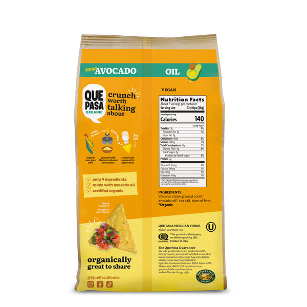 Que Pasa Avocado Oil Yellow Corn Tortilla Chips
