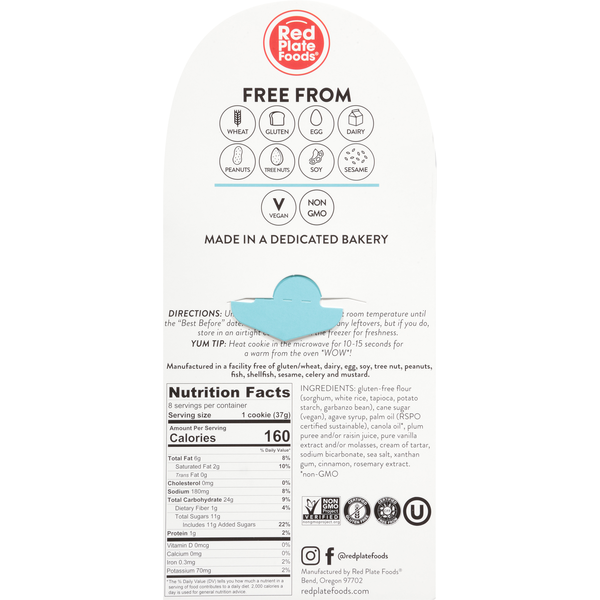 Red Plate Foods Snickerdoodle Cookies, Gluten Free, Vegan & Allergy Friendly