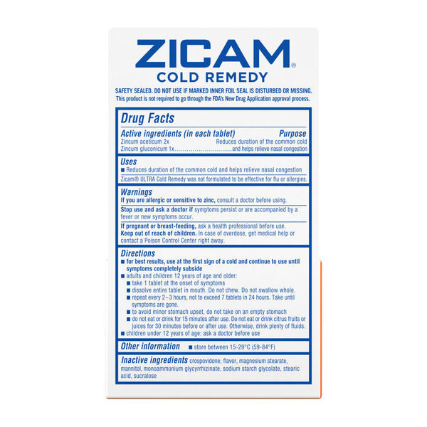 Zicam Zinc Cold Remedy Ultra Rapidmelts Quick-Dissolve Tablets Cherry Flavor Ct