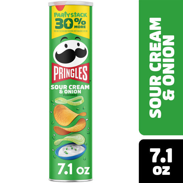 Pringles Sour Cream and Onion Potato Crisps Chips, Lunch Snacks, Party Stack, 7.1 oz