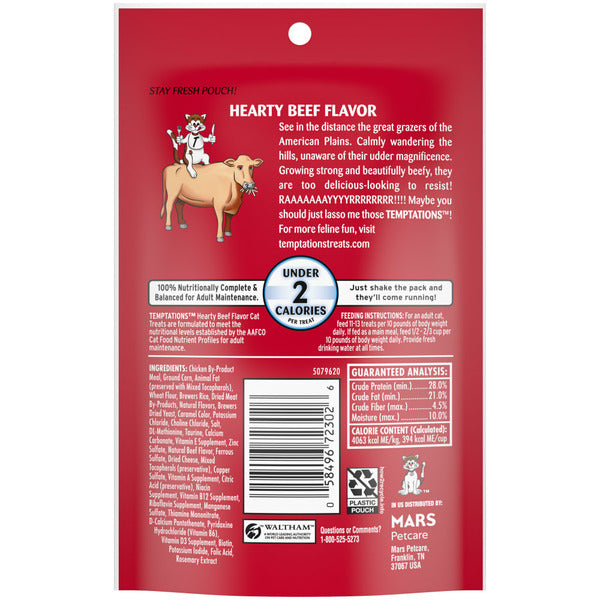 TEMPTATIONS Classic Crunchy and Soft Cat Treats, Hearty Beef Flavor