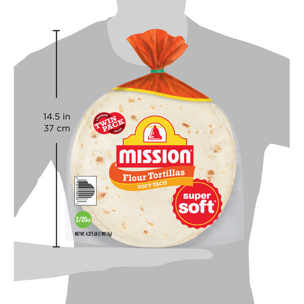 Mission Super Soft Flour Tortillas, Soft Taco Size, Twin Pack of 20 Count Each