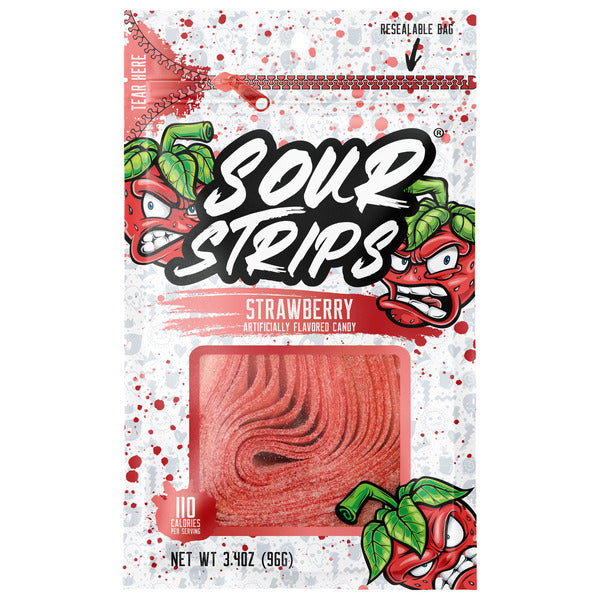 SOUR STRIPS Strawberry Flavored Chewy, Candy Bag, 3.4 oz