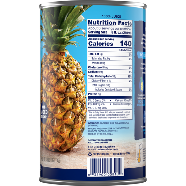 Dole 100% Juice, Pineapple