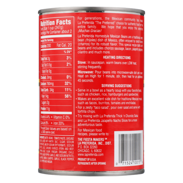 La Preferida Mexican Homestyle Beans, Frijoles Charros DestGlow