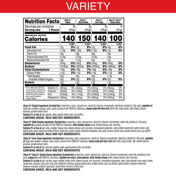 Cheez-It Variety Pack Cheese Crackers, Baked Snack Crackers, Grab n&