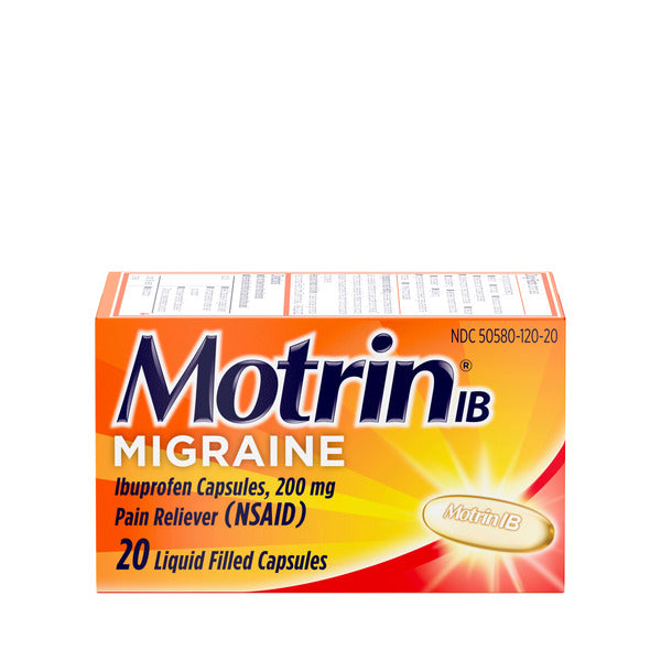 MOTRIN IB Migraine Relief Liquid Gel Capsules, 200 mg Ibuprofen, 20 ct