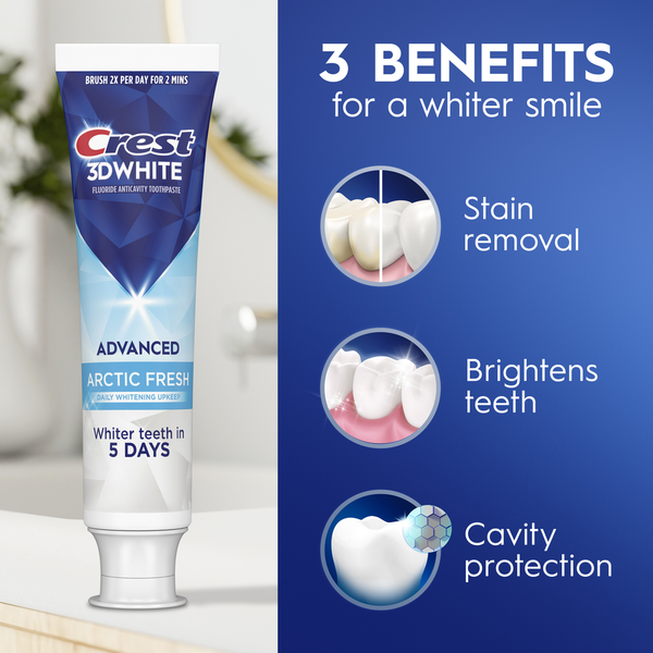 Crest 3DWhite Advanced Toothpaste, Arctic Fresh, 3.3 oz, 2 Pack