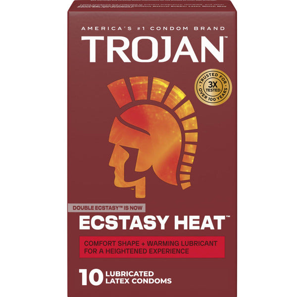 Trojan Ecstasy Heat Latex Lubricated Ribbed Condoms With Warming Lubricant