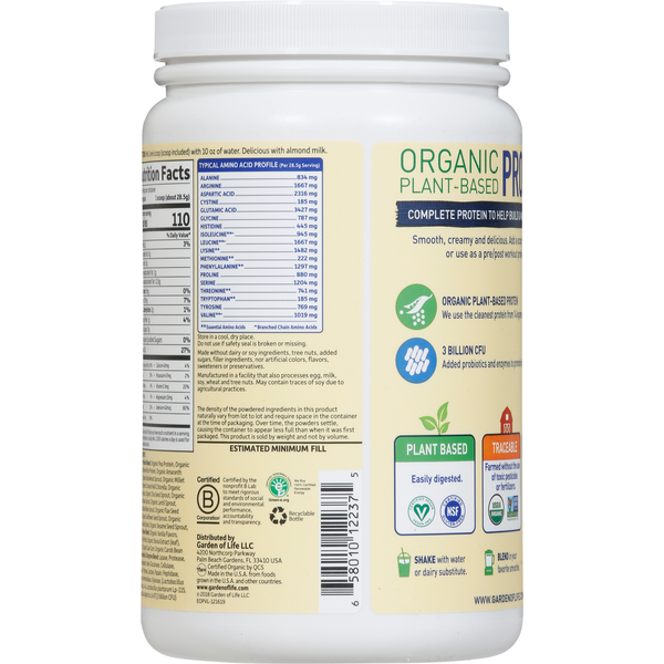 Garden of Life Protein Shake, Organic, Vanilla