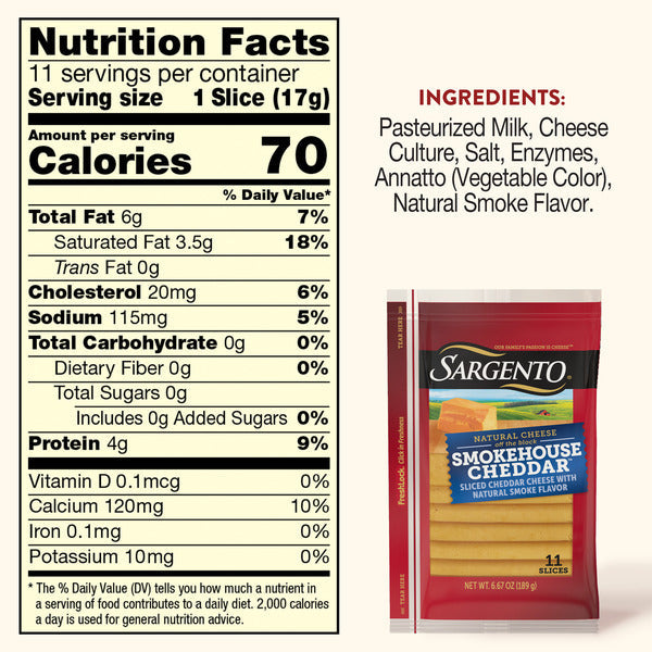 Sargento Natural Smokehouse Cheddar™ Sliced Cheese, 11 Slices
