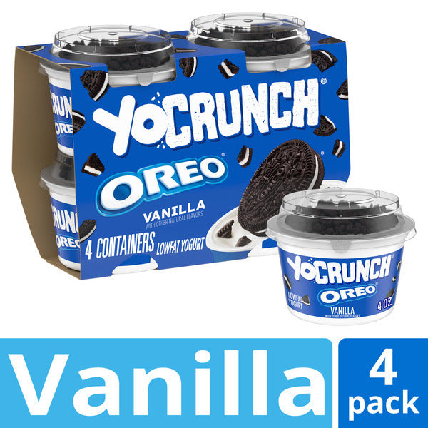 YoCrunch Vanilla Low Fat Yogurt with OREO(R) Cookie Pieces Yogurt Cups, Single Serve Snacks, 4 oz, 4 Count