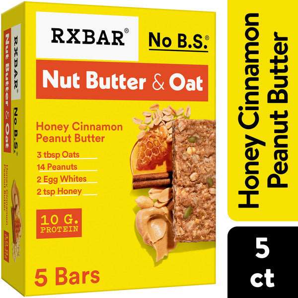 RXBAR Nut Butter and Oat Honey Cinnamon Peanut Butter Protein Bars, Protein Snacks, 5 Count