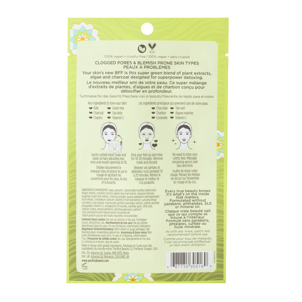 Pacifica Super Green Detox Kale & Charcoal Detox Facial Sheet Mask, Vegan