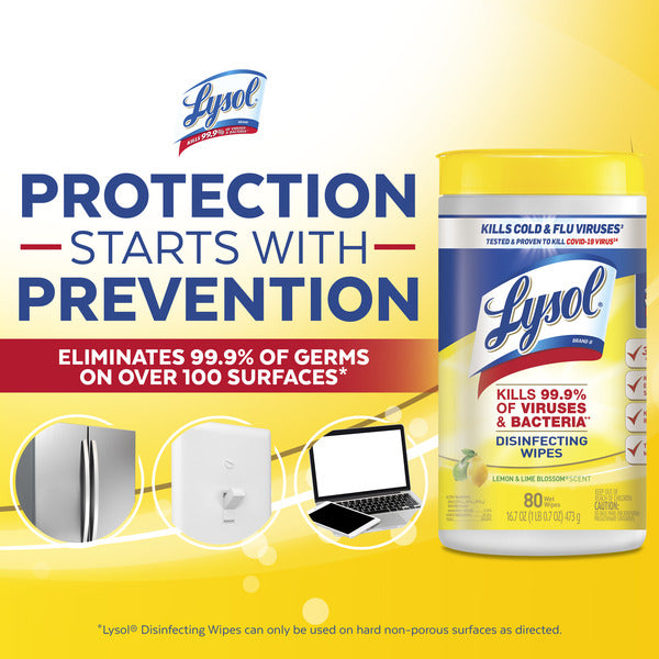 Lysol Disinfectant, Multi-Surface Antibacterial Cleaning Wipes, Lemon & Lime Blossom