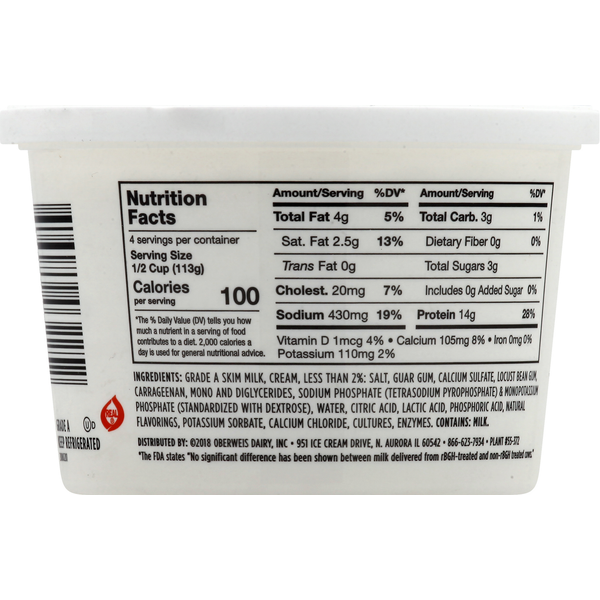Oberweis Cottage Cheese, 4% Milkfat, Small Curd