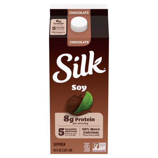 Silk Soy Milk, Chocolate, Dairy Free, Gluten Free, Delicious Vegan Plant Based Milk with 5 Essential Nutrients, 64 fl oz Half Gallon