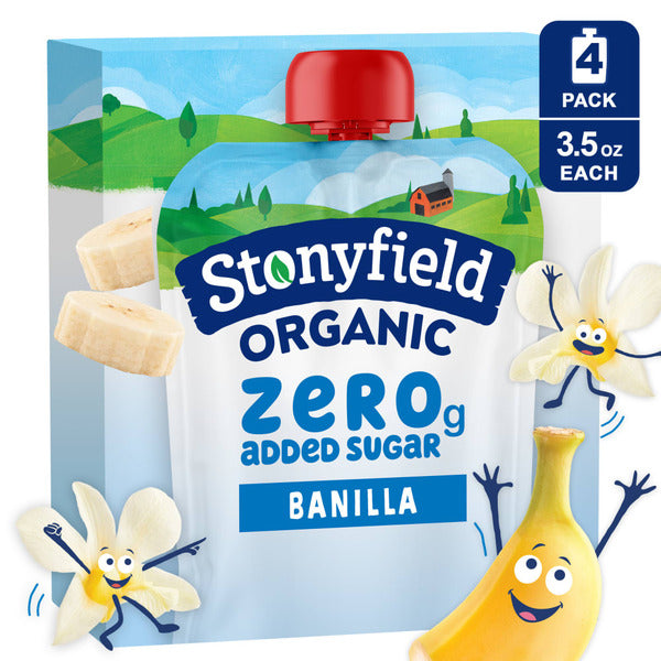 Stonyfield Organic Zero Grams Added Sugar Banilla Whole Milk Yogurt Pouches Pack