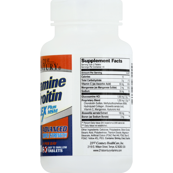 21ST Century Glucosamine Chondroitin Complex, Plus MSM, Advanced Triple Strength, Tablets, Bonus Size