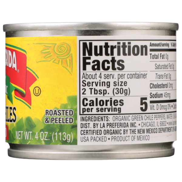La Preferida Organic Mild Diced Green Chiles, Roasted & Peeled
