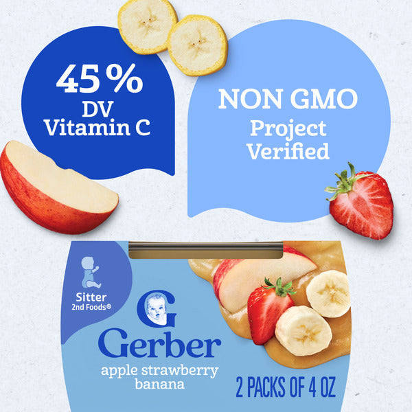 Gerber Stage 2 Baby Food Apple Strawberry Banana Puree Tubs Baby Puree