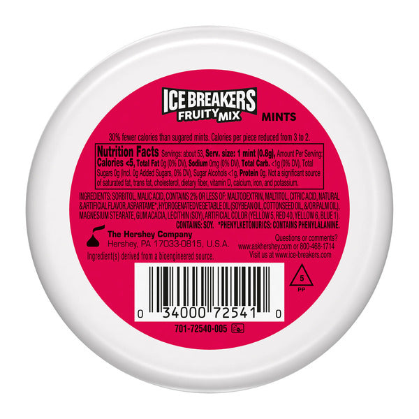 ICE BREAKERS Fruity Mix Assorted Fruit Flavored Sugar Free Mints Puck, 1.5 oz
