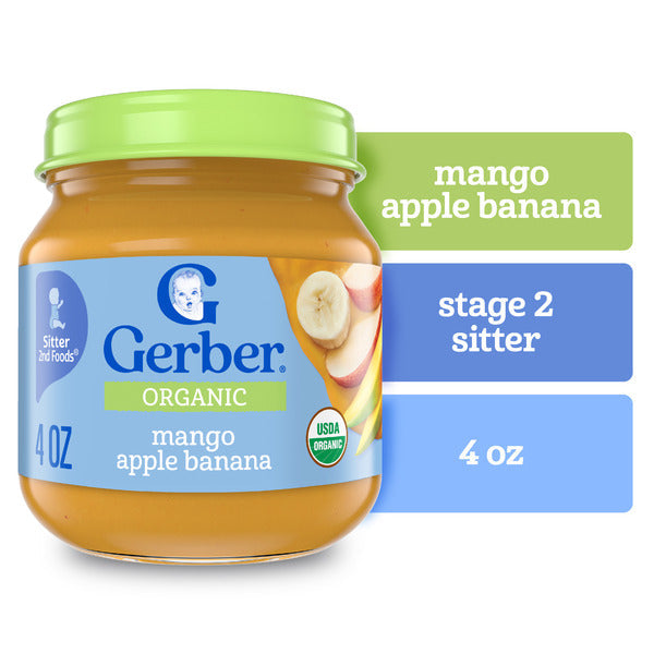 Gerber Stage 2 Baby Food Organic Mango Apple Banana Jar Non-Gmo Baby Puree