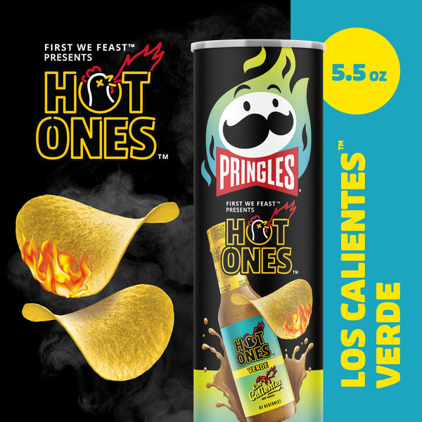 Pringles Hot Ones Verde Potato Crisps Chips, Spicy Snacks, 5.5 oz