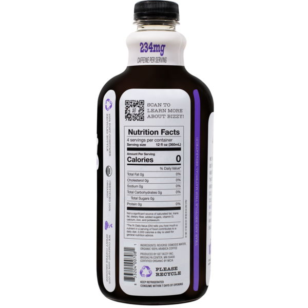 Bizzy Cold Brew Organic Cold Brew Coffee, Italian Roast, Unsweetened