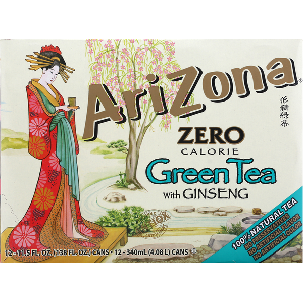 AriZona Green Tea, Zero Calorie, with Ginseng