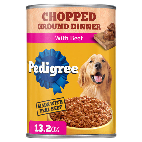 Pedigree Chopped Ground Dinner Adult Soft Wet Dog Food With Beef, (12) 13.2 oz. Cans