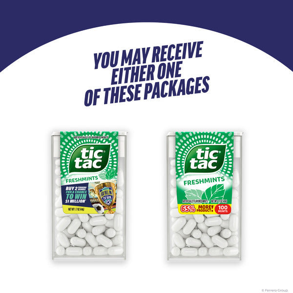 Tic Tac Freshmints, On-the-Go Breath Mints, Pocket-Sized Mints, 100 pieces, 1.7 oz Single Pack